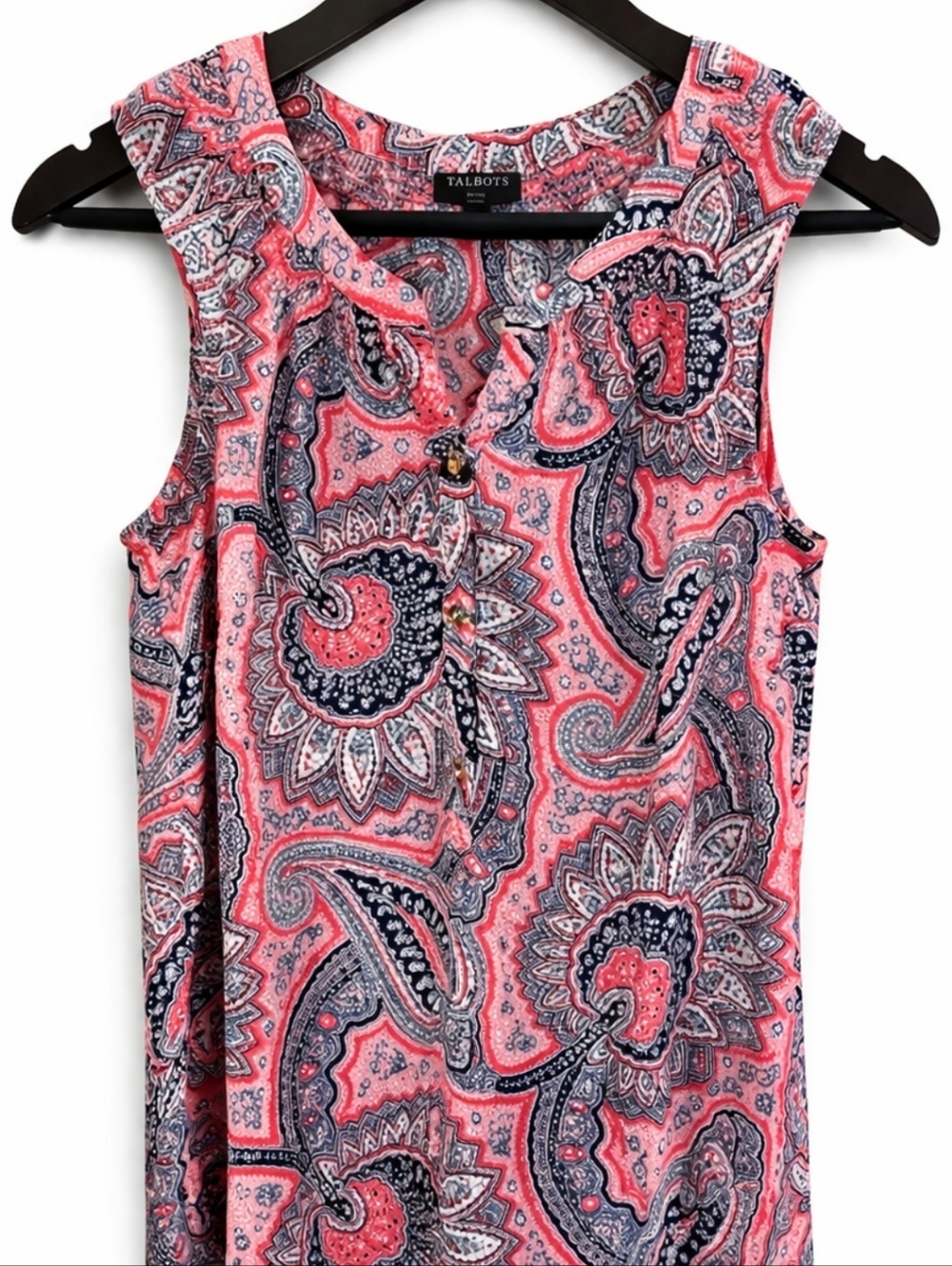 Talbots Pink Paisley Sleeveless Button Up Blouse Sz Sm Petite